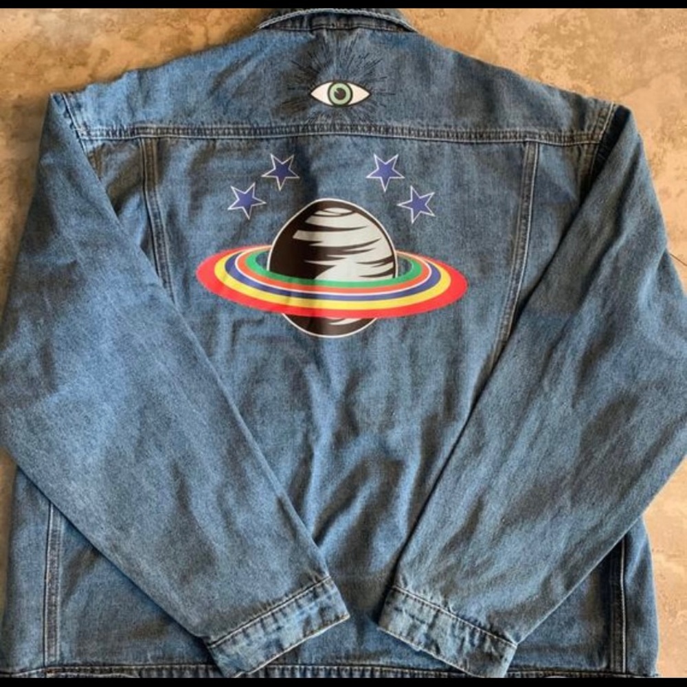 Denim Jacket with Saturn Graphic Print
